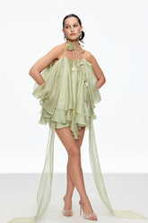 Caetana Ruffle Lace Up Püsküllü Mini Elbise